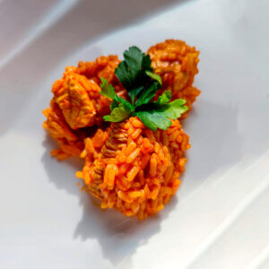 Würziger Reis mit Schweinefleisch